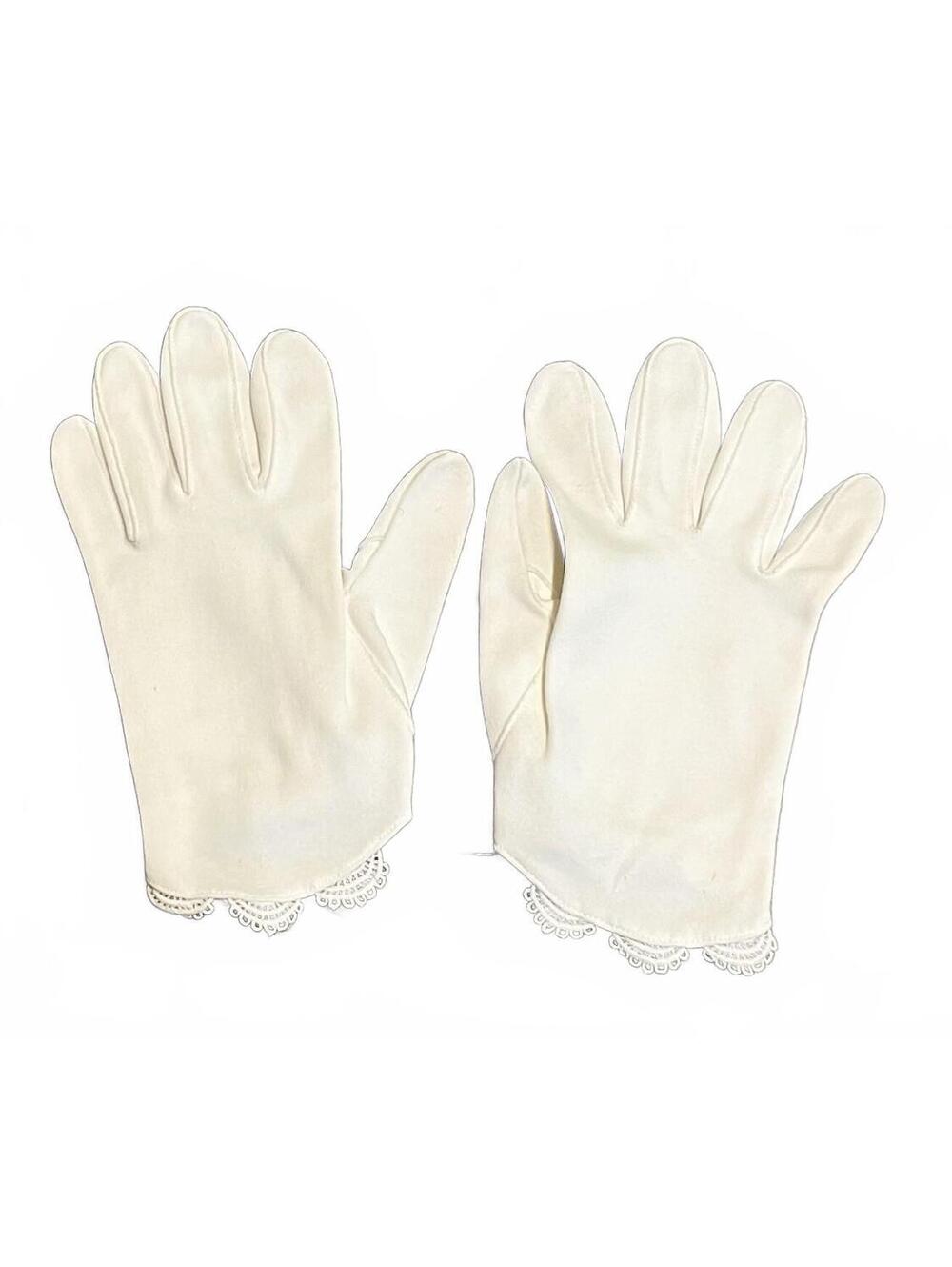 Vintage 50/60s White Cotton Gloves Lace Scalloped Edge Size 7? Stretchy Small